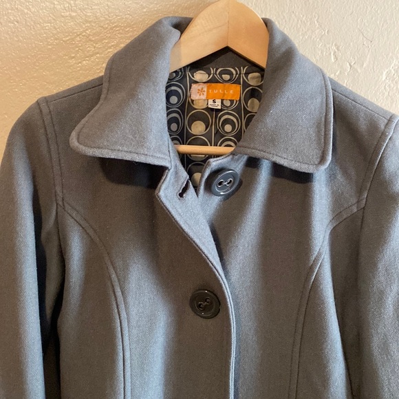 Anthropologie Tulle Gray Wool Button Up Peacoat Size Small - Picture 6 of 12